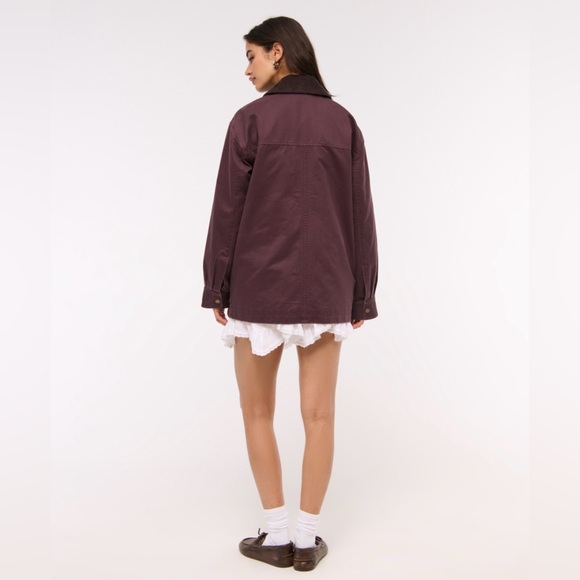 Abercrombie & Fitch Mid-Length Waxed Barn Jacket - Size S - Burgundey - Picture 5 of 8